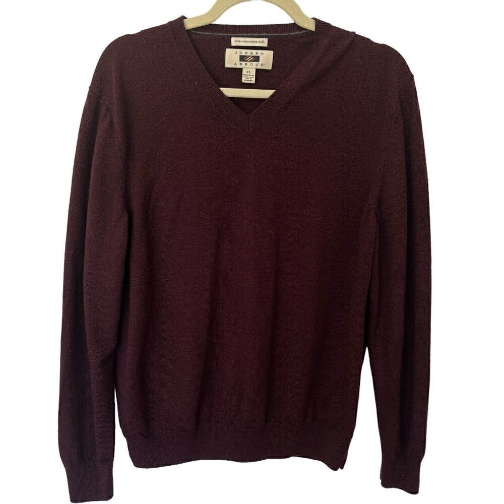 Joseph Abboud Mens XL Extra Fine Merino Wool Pullover Sweater Purple V Neck Flaw